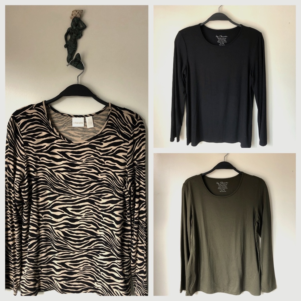 Chico’s L/S Rayon Spandex Tops Bundle of 3 Size 0 Petite